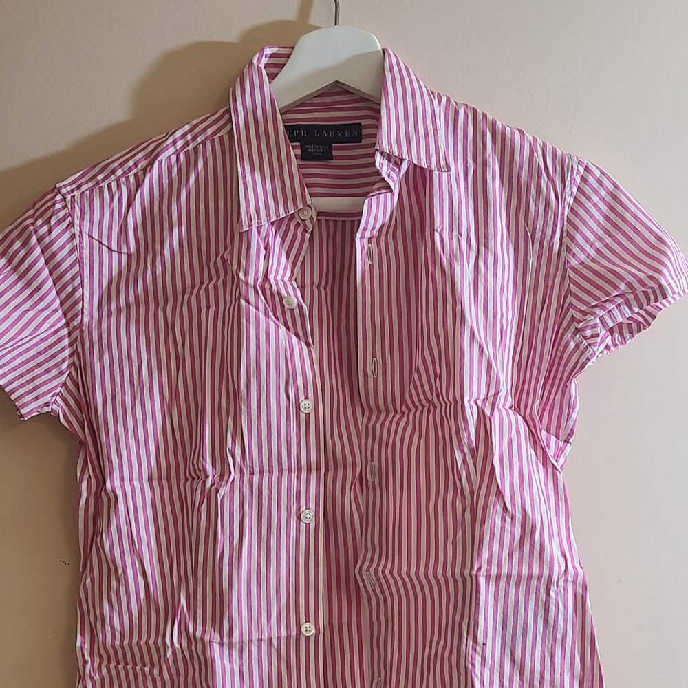 Ralph Lauren Black Label Pink White Collar Shirt Women Sz 6 Vintage